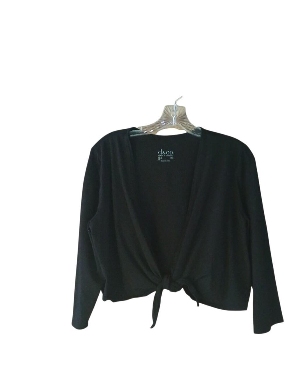 D & Co. Black Cropped Tie Front 3/4 Sleeve Tee Shirt Medium